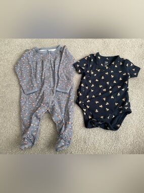 0-3 month Carters and Sophia Grainge Footed One-Piece and Navy Floral Bodysuit